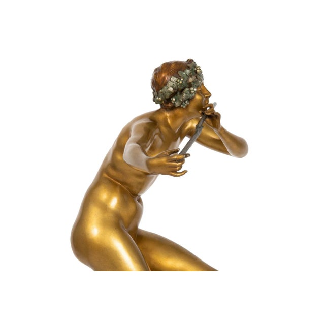 Gold Art Deco Period Bronze Sculpture “Flute Player” by Paul Philippe For Sale - Image 8 of 12