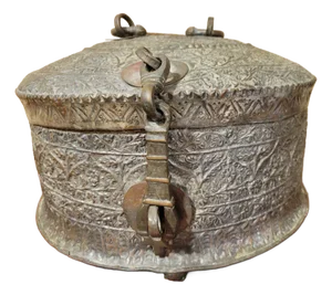 Antique Round Hand Embossed South Asia Strong Box