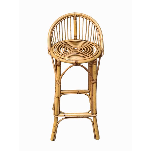 1960s Vintage Rattan and Bamboo Bar Stools by Franco Albini, Italy, 1960s, Set of 6 For Sale - Image 5 of 9