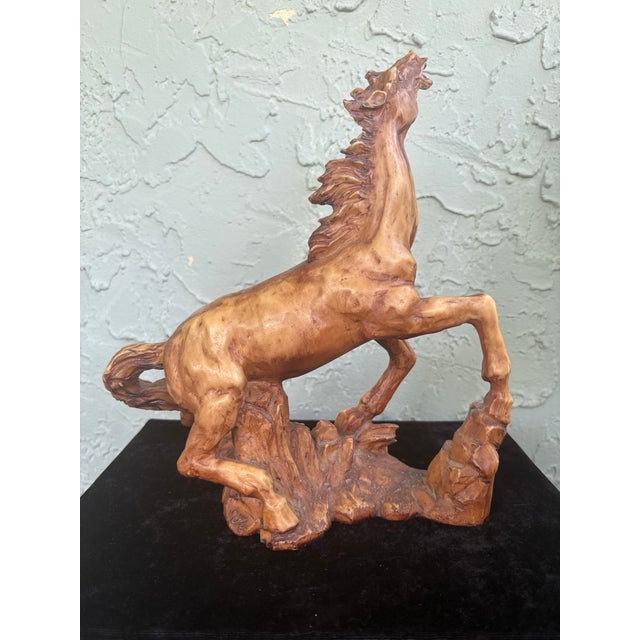 Mid 20th Century Vintage Italian Rearing Horse Resin Sculpture by A. Giannetti – Faux Carved Wood Finish For Sale - Image 5 of 9