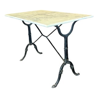 Antique French Carrera Marble Top Cafe or Bistro Table With Cast Iron Base For Sale