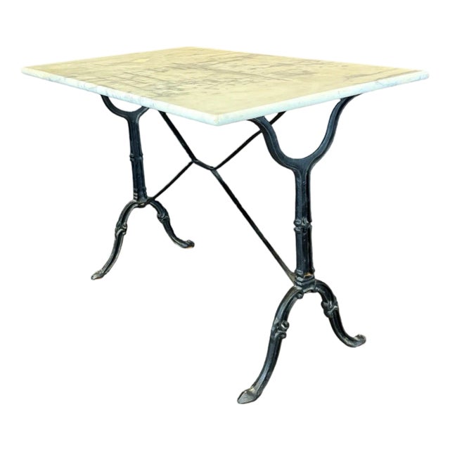 Antique French Carrera Marble Top Cafe or Bistro Table With Cast Iron Base For Sale