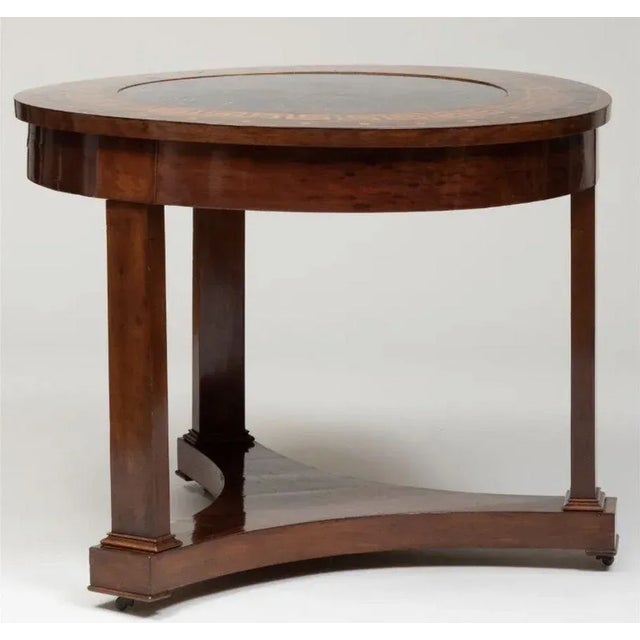 Chocolate Empire Style Mahogany Table With Inset Fossilized Marble Top For Sale - Image 8 of 10