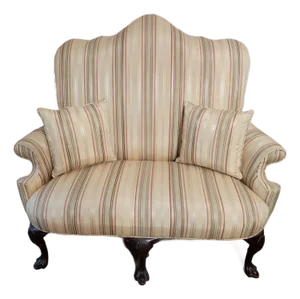 Wingback Settee Loveseat | Upholstered Accent Bench | Queen Anne Style