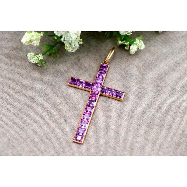 19.2k Gold Cross Pendant with Rubies For Sale - Image 6 of 8
