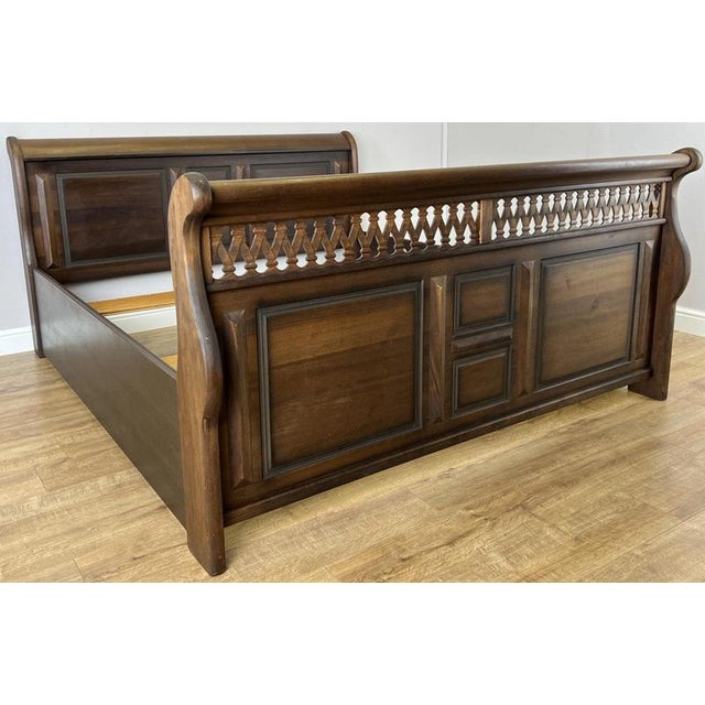 Vintage French King Size Sleigh Bed Frame For Sale - Image 4 of 9