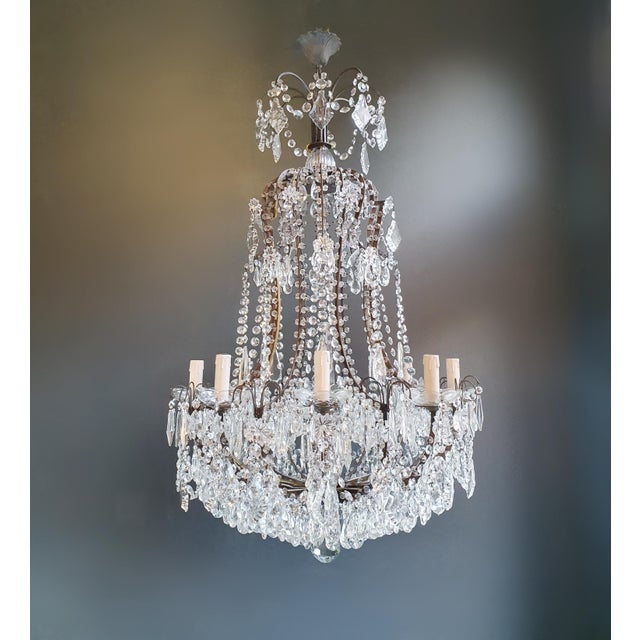 Beaded Brass Crystal Chandelier Antique For Sale - Image 6 of 11