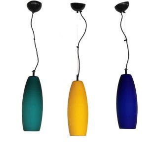 Italian Pendant Lamp Set in Murano Frosted Glass by De Majo Murano, 1970s, Set of 3 For Sale