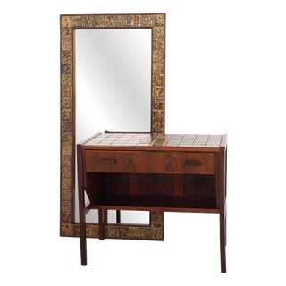 Vintage Danish Rosewood Hallway Mirror and Dresser Set, 1950s, Set of 2 For Sale