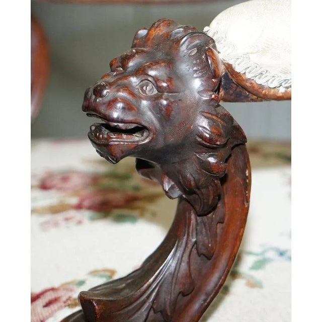 Victorian Show Frame Lion Carved Walnut Salon Armchair with Embroidered Upholstery For Sale - Image 14 of 18