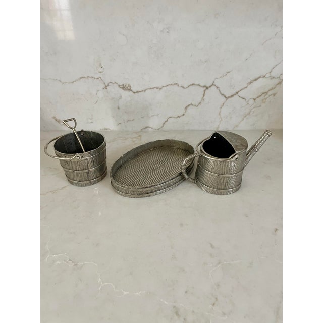 Rustic Gardening Pewter Creamer and Sugar Set For Sale - Image 3 of 7