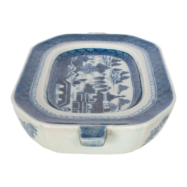 Blue Antique Chinese Qing Canton Blue & White Export Porcelain Warming Dish 1800 For Sale - Image 8 of 15