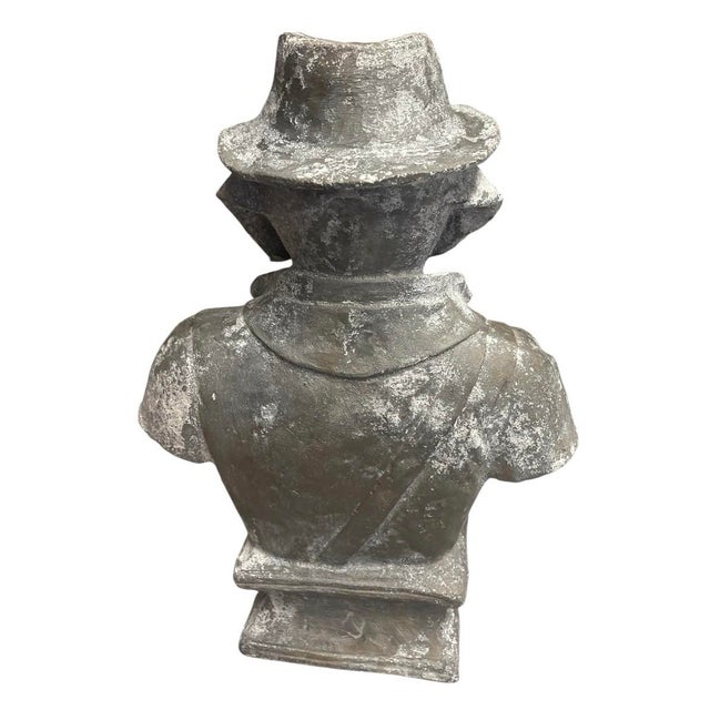 Vintage Anthropomorphic Cast Iron Dog Bust in Fedora and Overcoat For Sale - Image 4 of 12