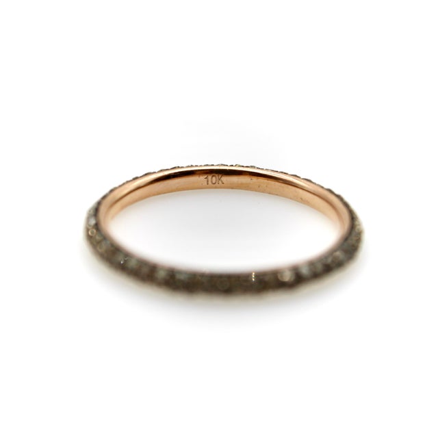 Vintage Micro Pave Cognac Diamond Eternity Band in 10k Gold With Rhodium Finish, Size 8.25 For Sale In Los Angeles - Image 6 of 8