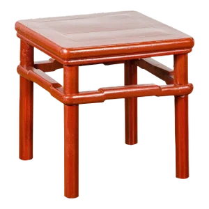Qing Dynasty 19th Century Red Lacquer Side Table with Humpback Stretcher