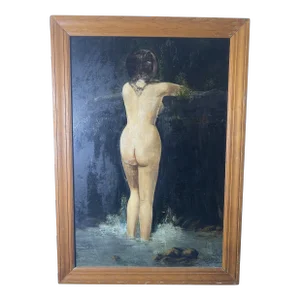 Early 20th Century Female Nude Oil Painting on Board, Framed