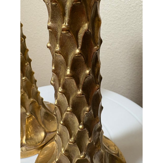Hollywood Regency Vintage Brass Palm Tree Hollywood Regency Candlesticks For Sale - Image 3 of 5