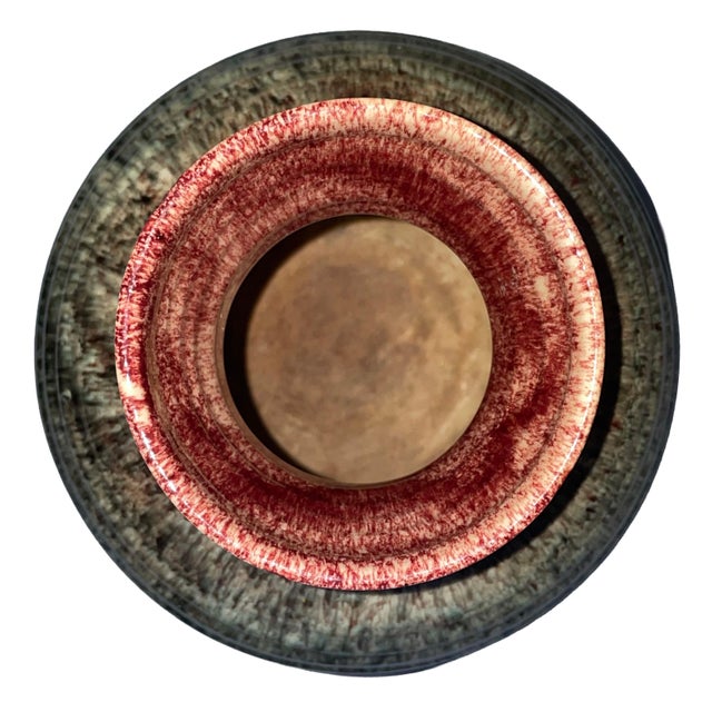 1960s 1960s Large Accolay Green & Oxblood Flambe Ceramic Vase, French MCM Studio Pottery For Sale - Image 5 of 8