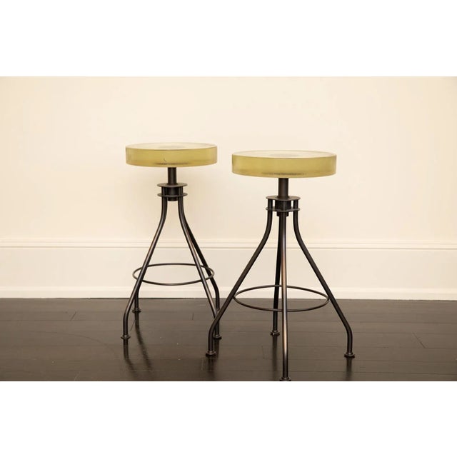 Contemporary 2010 Attributed to Holly Hunt Alison Berger 2 Glass Seat Counter Stools For Sale - Image 3 of 10