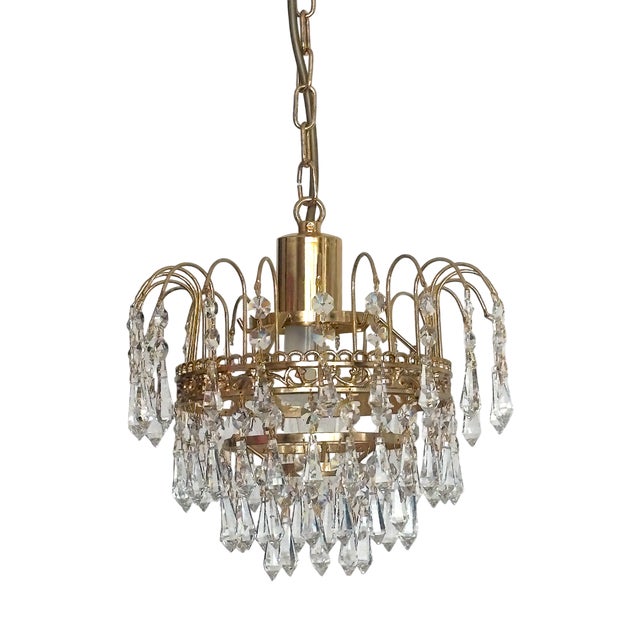 Brass and Lead Crystal Chandelier by Joska Bodenmais, 1970s For Sale