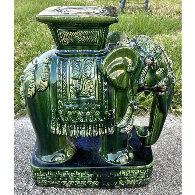 Chinese Vintage 1970’s Chinese Emerald Green Glazed Ceramic Elephant Garden Stool/Seat For Sale - Image 3 of 7
