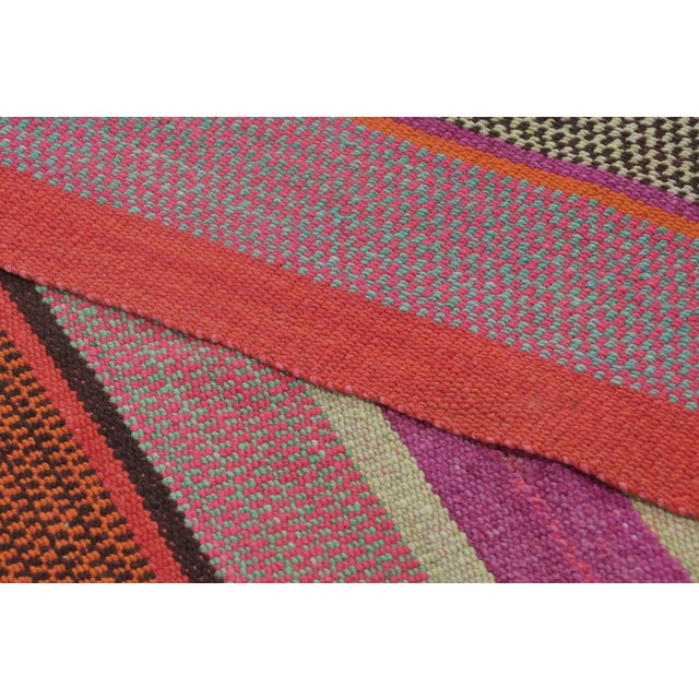 Textile Vintage Peruvian Square Kilim, Vibrant Polychromatic Stripes - Rug & Kilim For Sale - Image 7 of 7