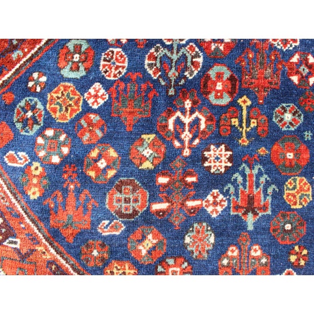 Early 20th Century Antique Persian Shiraz Rug With Tri-Medallion Geometrics in Royal Blue and Red For Sale - Image 9 of 13