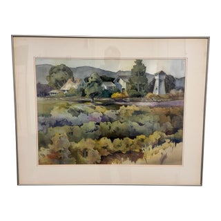 Charlotte Panton Rossi Home Place Framed Watercolor, Circa 1996 For Sale