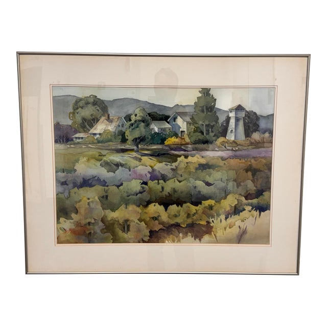 Charlotte Panton Rossi Home Place Framed Watercolor, Circa 1996 For Sale