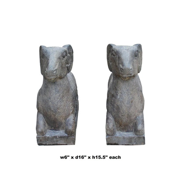2010s Chinese Look Gray Color Crouching Ram Stone Statues - a Pair For Sale - Image 5 of 7
