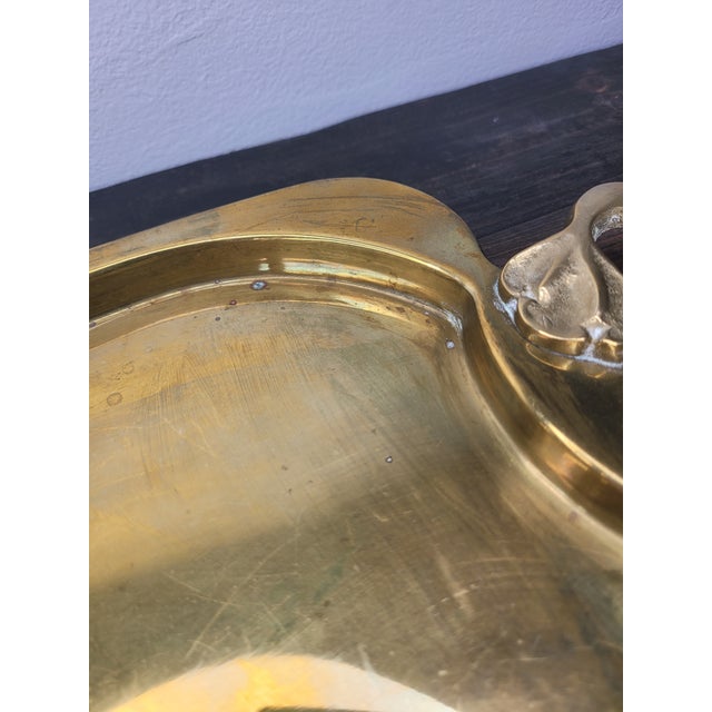 Mid 20th Century Hollywood Regency Solid Brass Tray With Art Nouveau Style Handles For Sale - Image 10 of 12