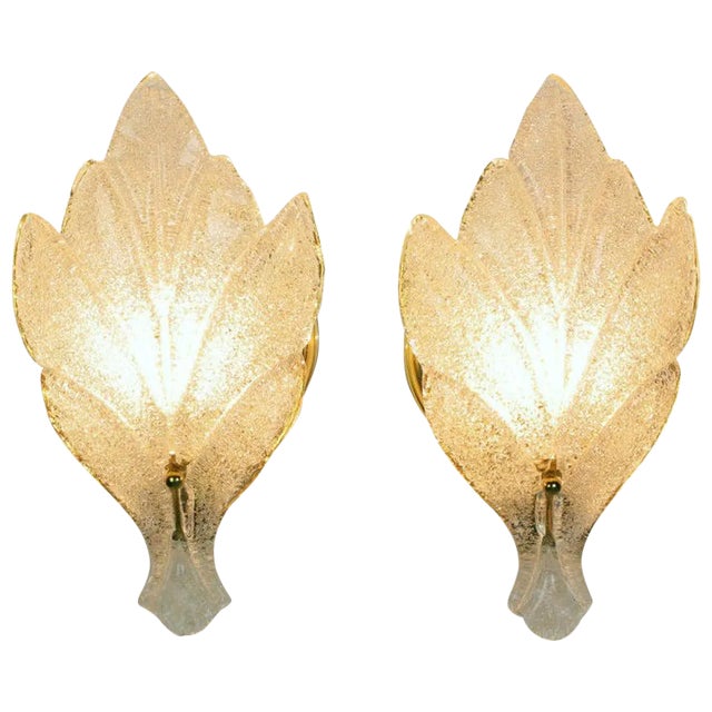 Murano Glass Maple Leaf Wall Sconces - a Pair For Sale
