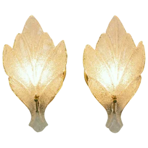 Murano Glass Maple Leaf Wall Sconces - a Pair