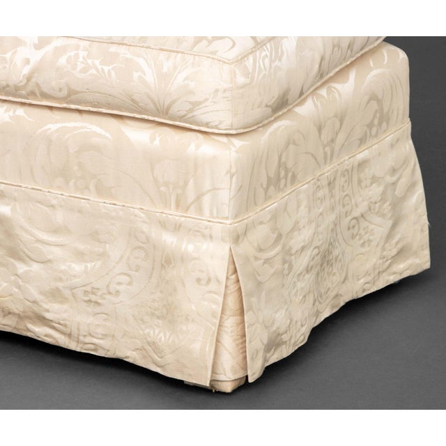 Modern White Silk Damask Upholstered Ottoman For Sale In New York - Image 6 of 8