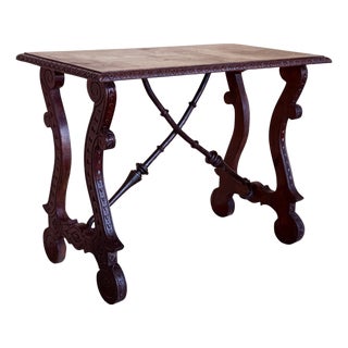 19th Century Ebonized Baroque Spanish Side Table with Lyre Legs For Sale
