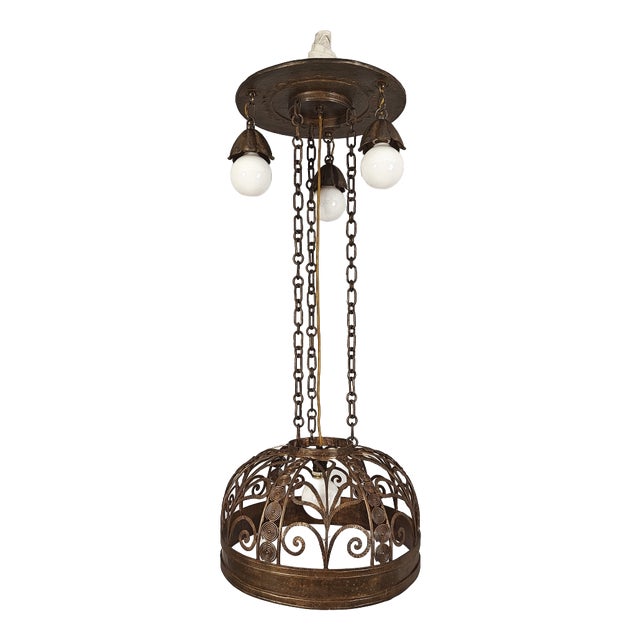 Art Nouveau Pendant Light in Wrought Iron, France, 1900 For Sale