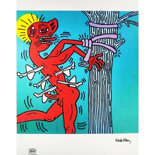 Keith Haring Limited Edition Lithograph Numbered in Pencil - 32 of 150 Authorization stamps: Impressed Oringinal Stamp...