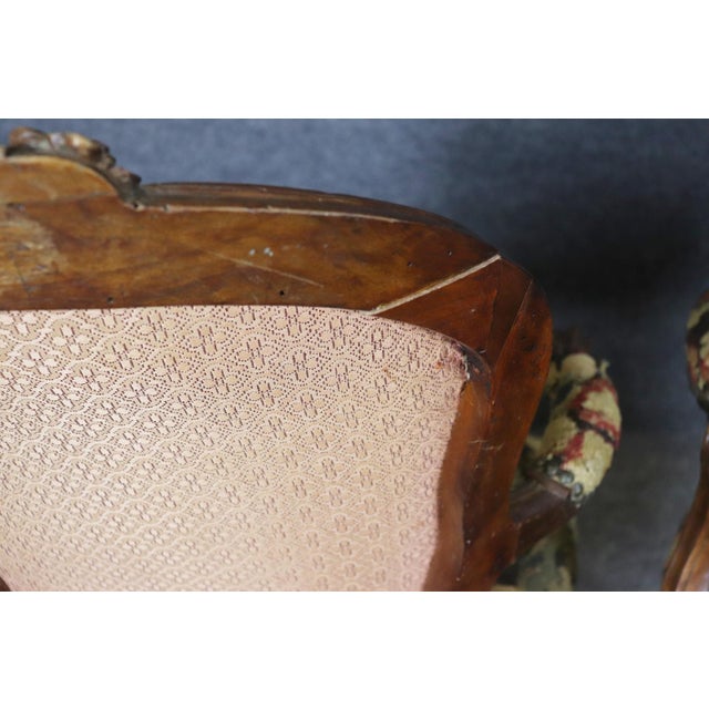Brown Set 4 Antique Fantastic Louis XV Style Needle Point Side Chairs For Sale - Image 8 of 16