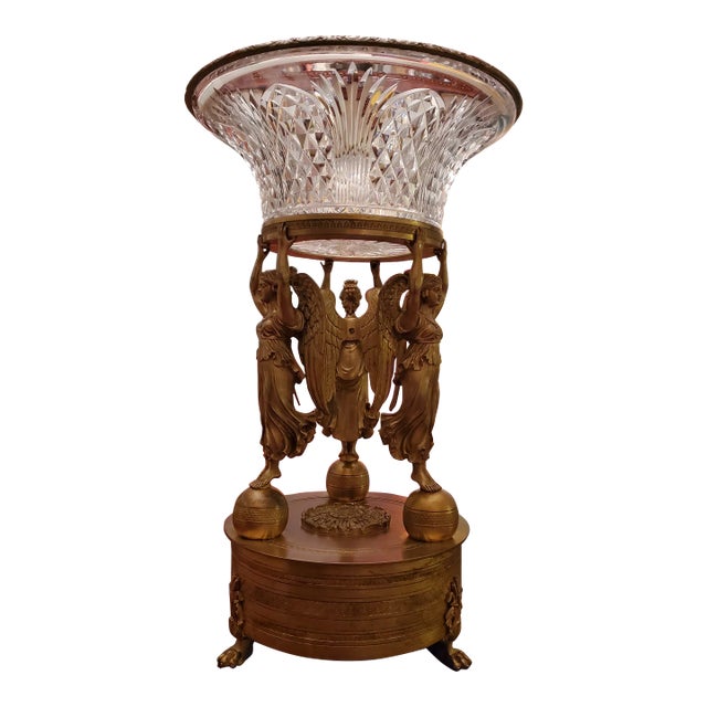 Antique French Empire Napoleon Crystal Bronze Massive Centerpiece For Sale