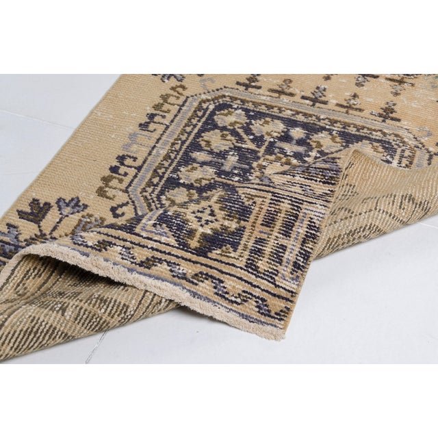 1950s Muted Beige & Blue Hallway Rug For Sale - Image 9 of 11