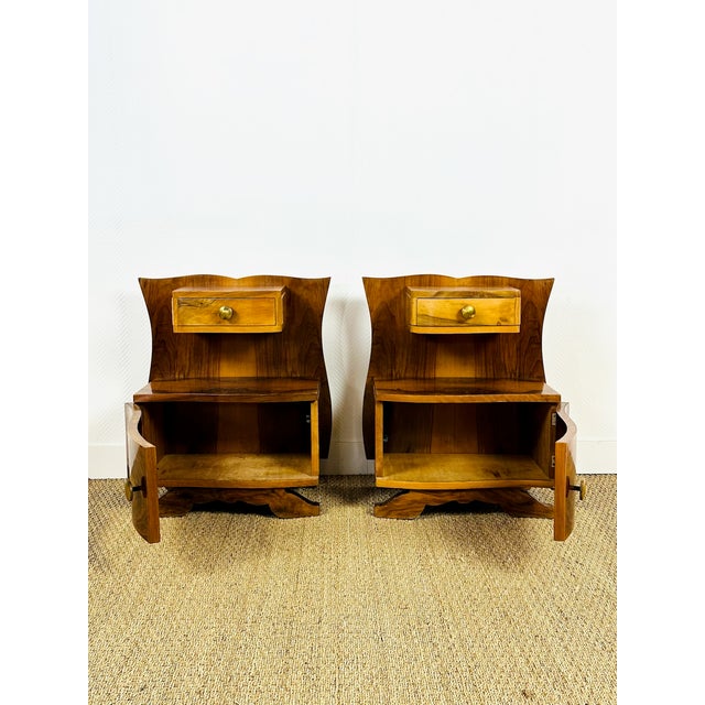1940s Art Deco Walnut Bedside Tables, 1940s, Set of 2 For Sale - Image 5 of 14