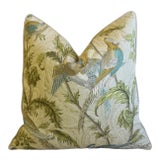 Exotic Pheasant, Bird & Botanical Floral Feather/Down Pillow 24" Square For Sale