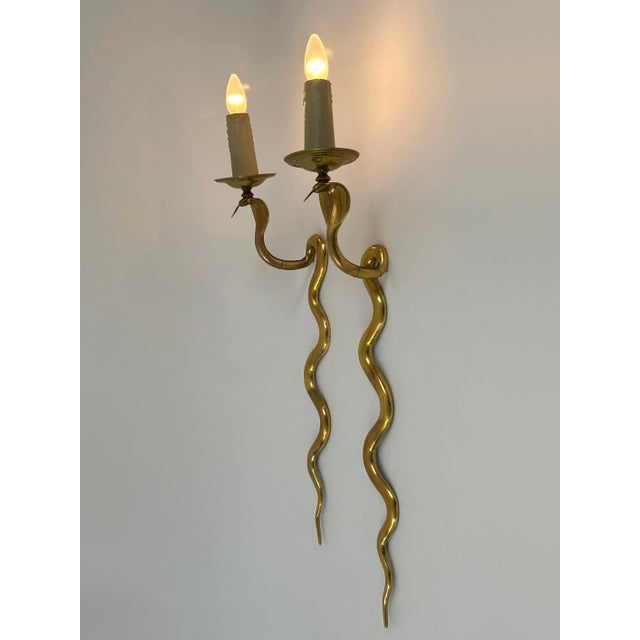 Vintage Cast Brass Cobra Wall Lamps from Maison Jansen, 1960s, Set of 2 For Sale - Image 9 of 18