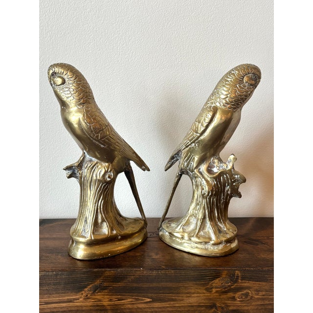 Vintage Solid Brass Parakeet Parrot Budgie Bookends For Sale - Image 4 of 7