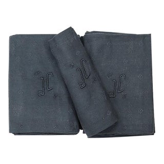 Antique French Linen Napkins With " J C " Monogram, Set of 12 For Sale