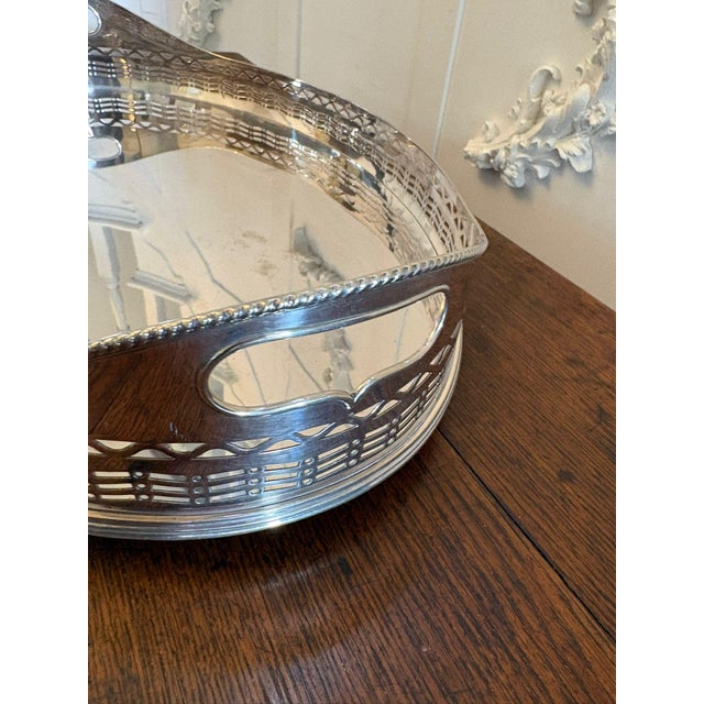 Large Antique Edwardian Silver-Plated Oval Gallery Cocktail / Decanter Tray with Handles, 1900 For Sale - Image 6 of 10