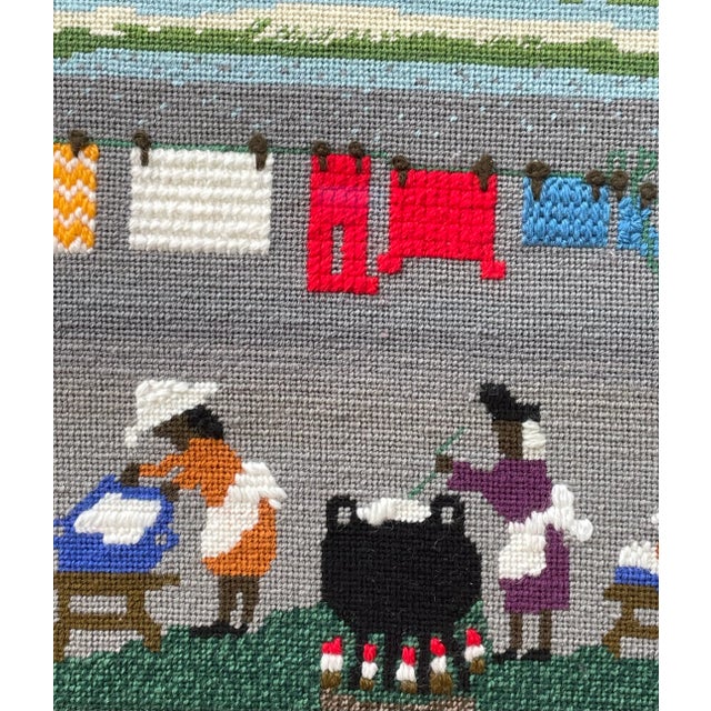 1970s 1970s "Washday" Needlepoint Picture For Sale - Image 5 of 7