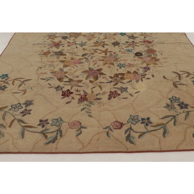 1920s Antique Hooked Rug in Beige With Ornate Floral Bouquet in Multicolor - Rug & Kilim For Sale - Image 5 of 10