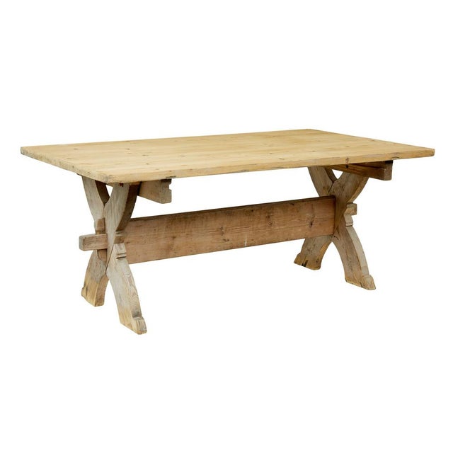 Large Antique Swedish Pine Trestle Table, 1860 For Sale - Image 10 of 10