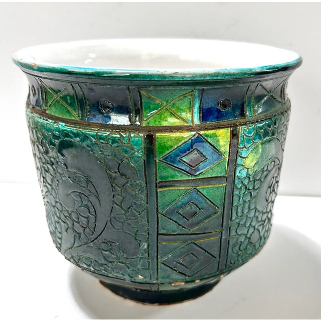 Vintage Raku Peacock Planter – Arts & Crafts Ceramic Planter – Sculptural Garden Pot For Sale In Louisville - Image 6 of 9